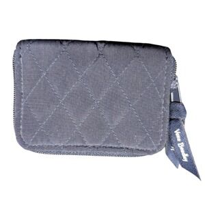 Vera Bradley Navy Blue Quilted Zip Around ID Case Wallet Coin Purse Logo Pull
